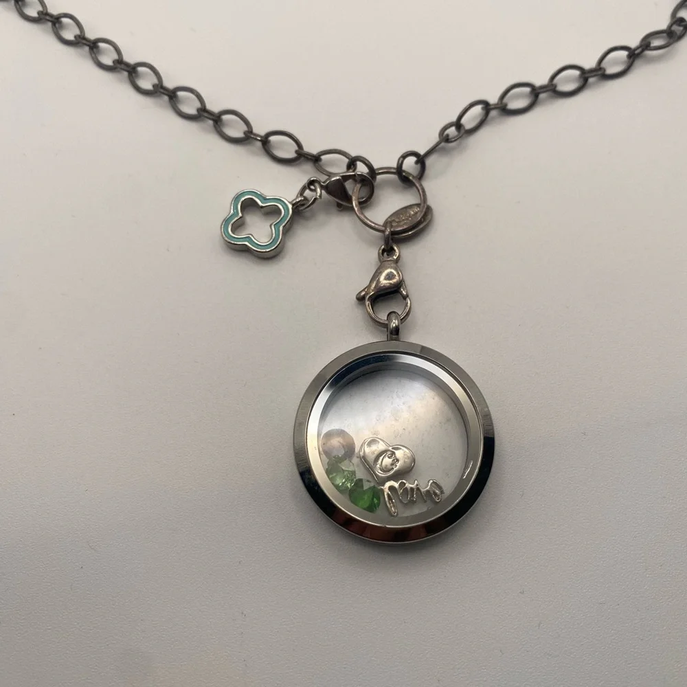Origami Owl  Silver-Tone Chain Necklace with Turquoise Clover Charm